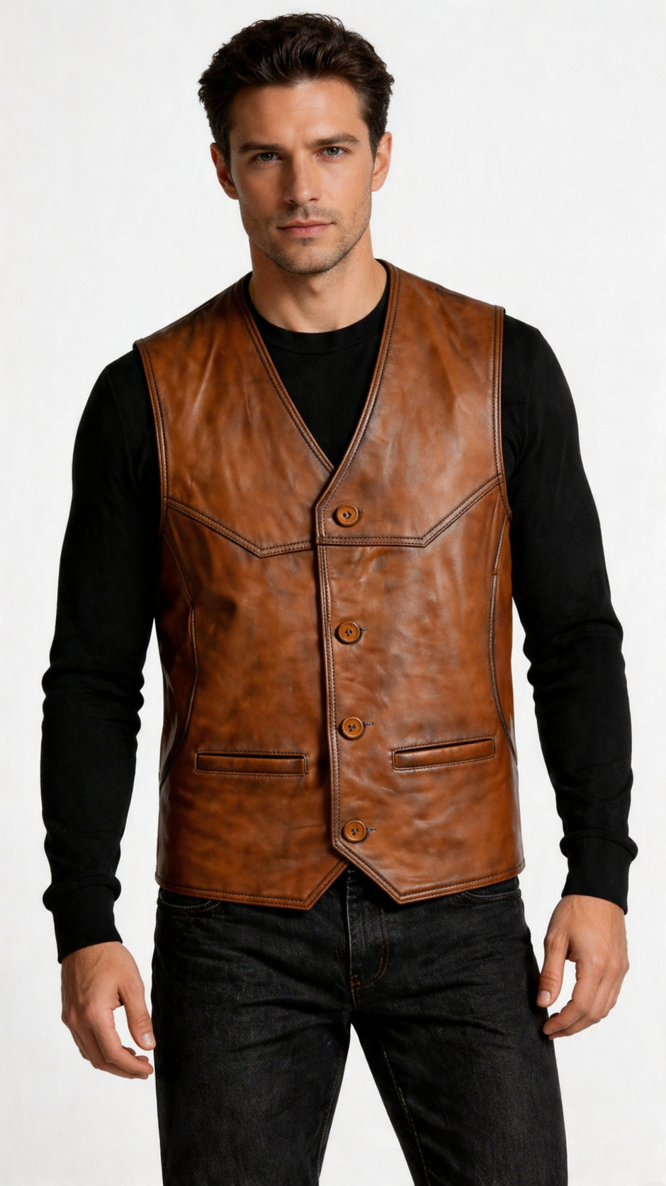Lamb Leather Brown Waistcoat for Men