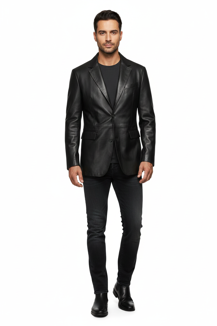 UZUN ERKEK SİYAH HAKİKİ DERİ CEKET