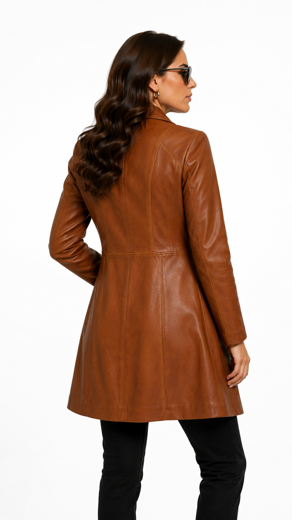 Brown Leather Long Jacket for Women