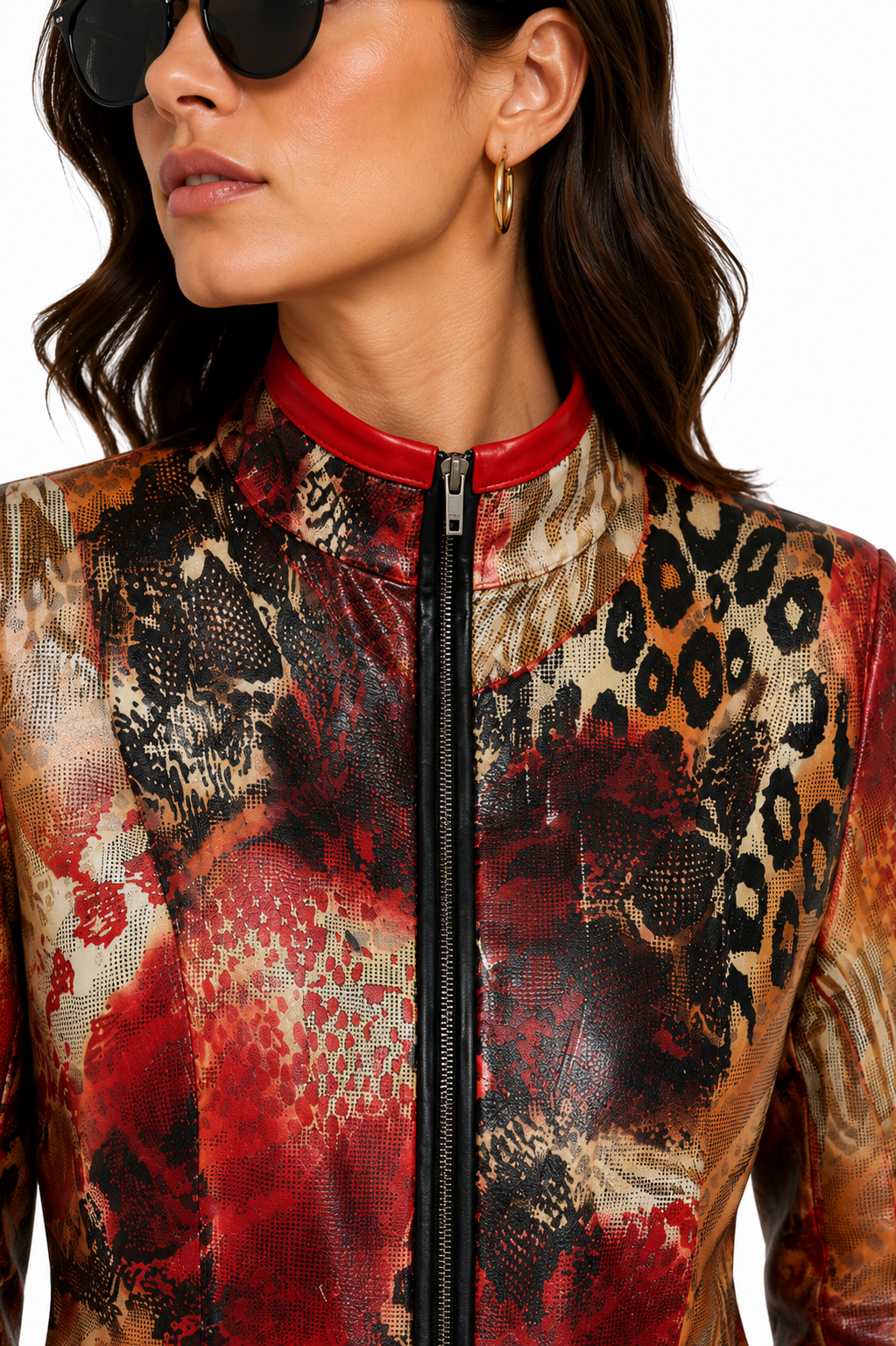 Reversible Red and Colorful Leather Jacket for Women