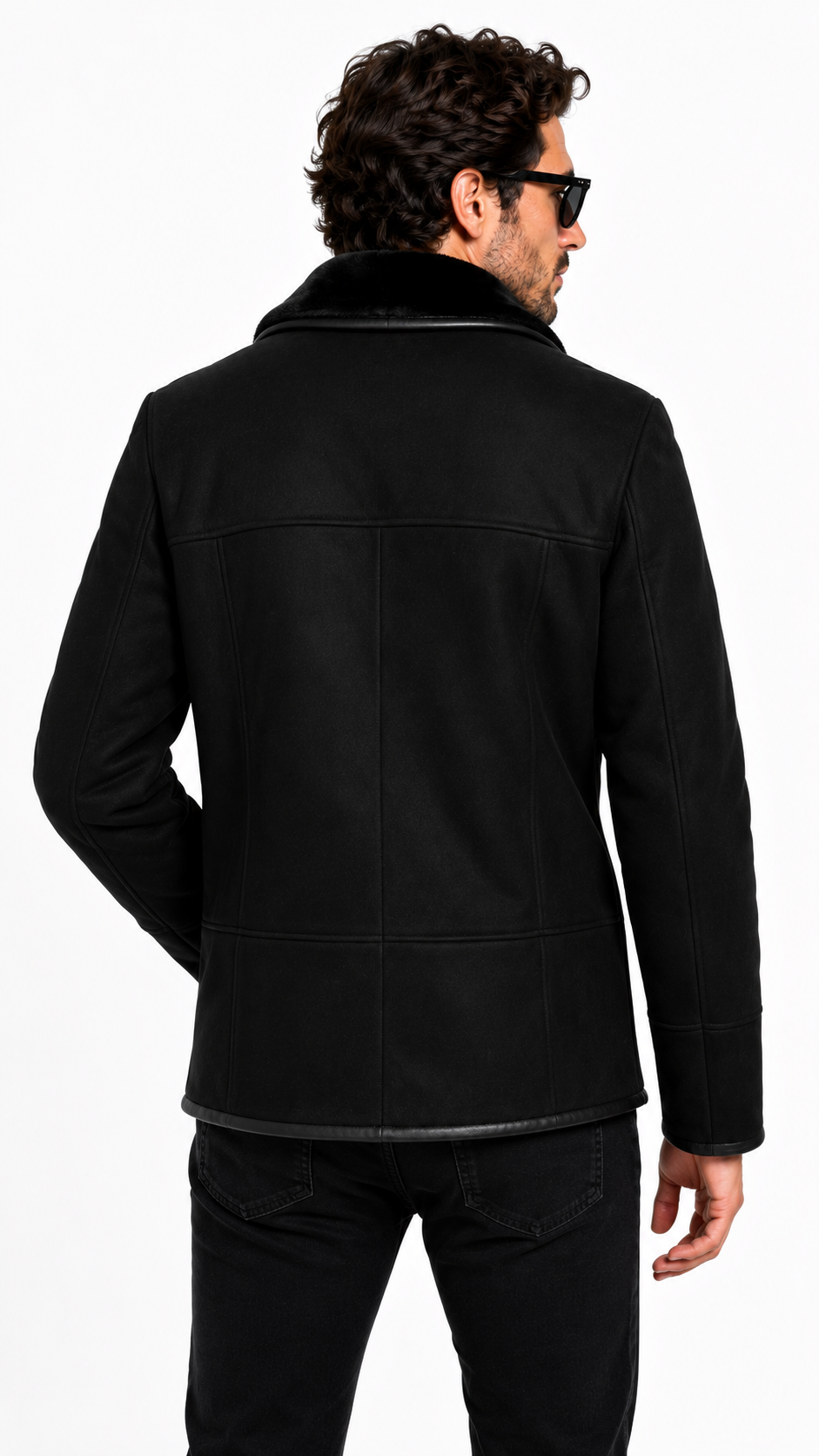 Black Fur Suede Leather Jacket for Men