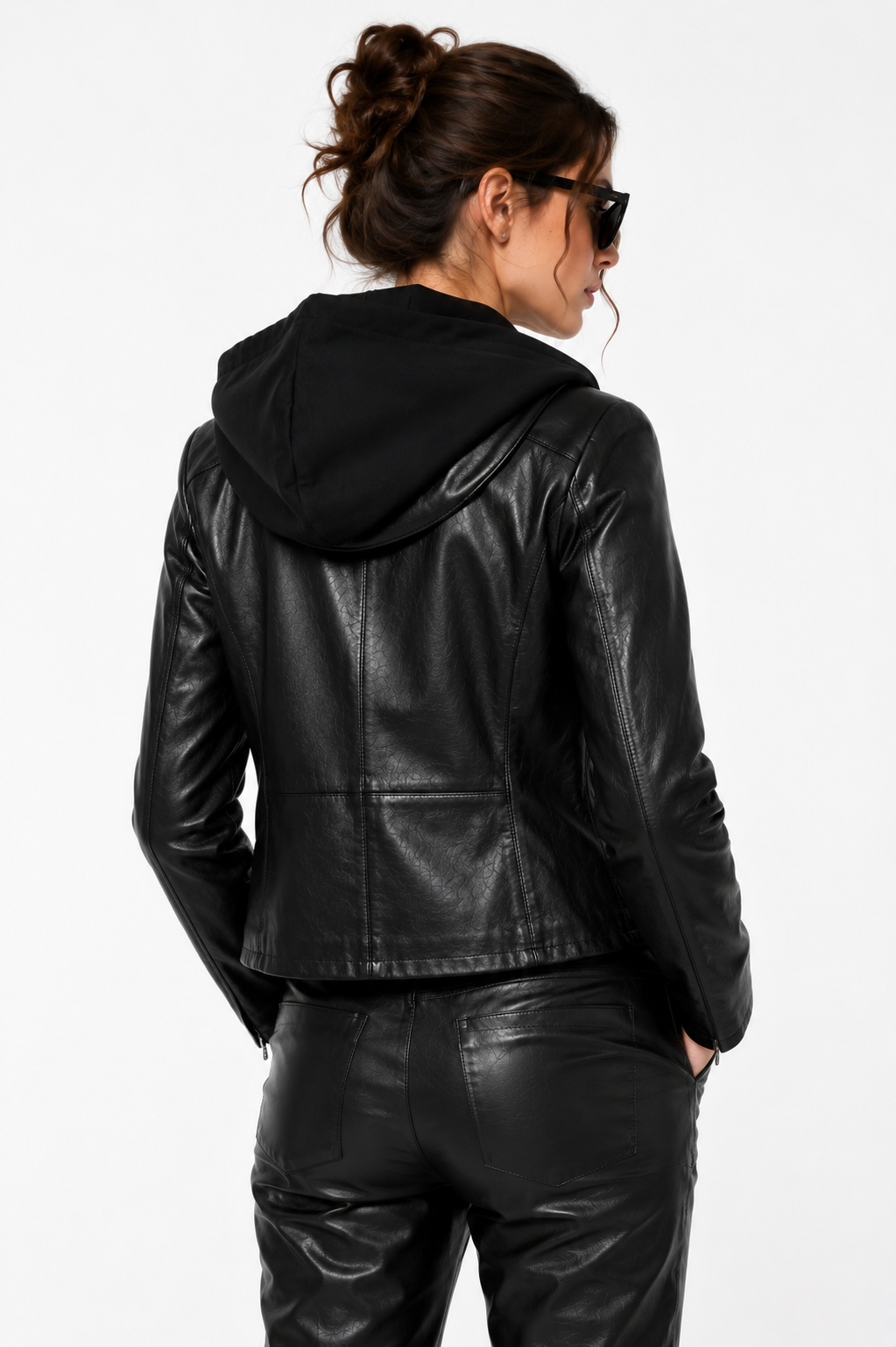 Black Lamb Leather Hooded Jacket for Women