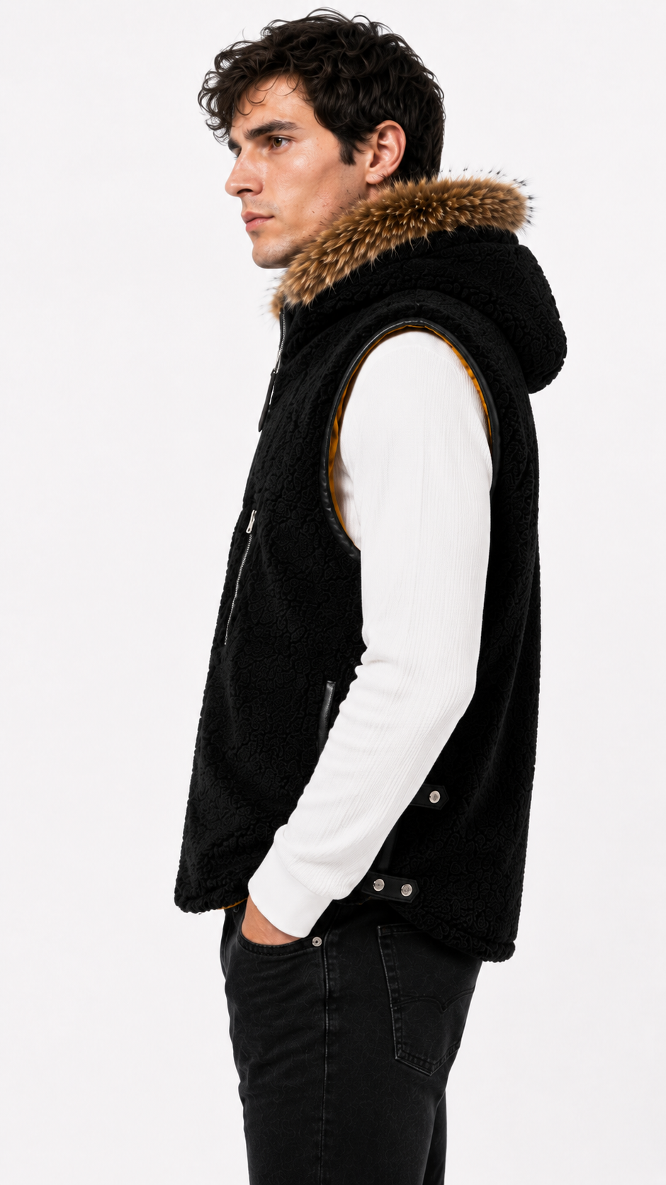 Lamb Fur and Leather Suede Waistcoat for Men