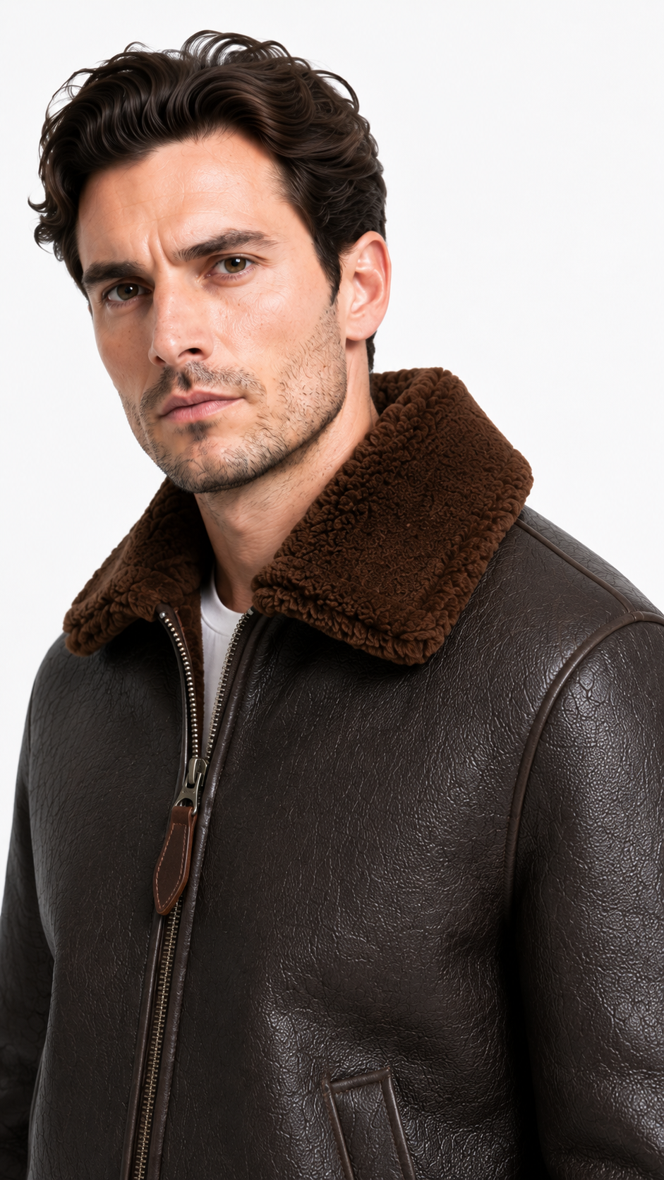Lamb Fur Brown Leather Jacket for Men