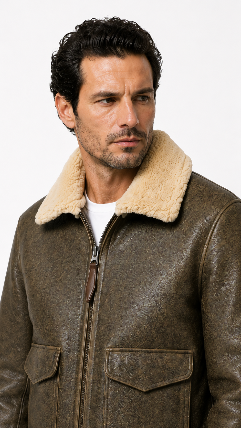 Lamb Leather Khaki Leather Jacket for Men