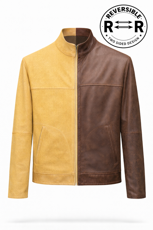 TWO-COLOR MEN'S ELEGANT LEATHER JACKET