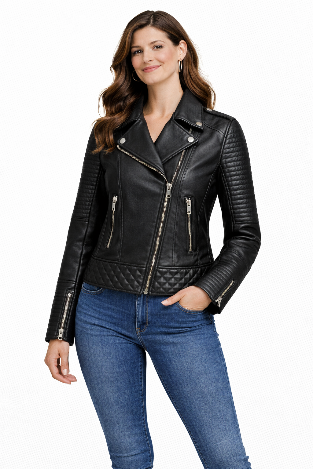 Women Black Lambskin Jacket with Accessories