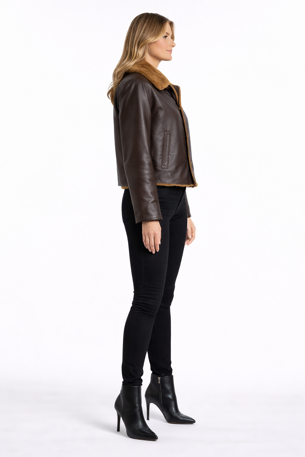 WOMEN'S FUR-LINED BROWN LEATHER JACKET