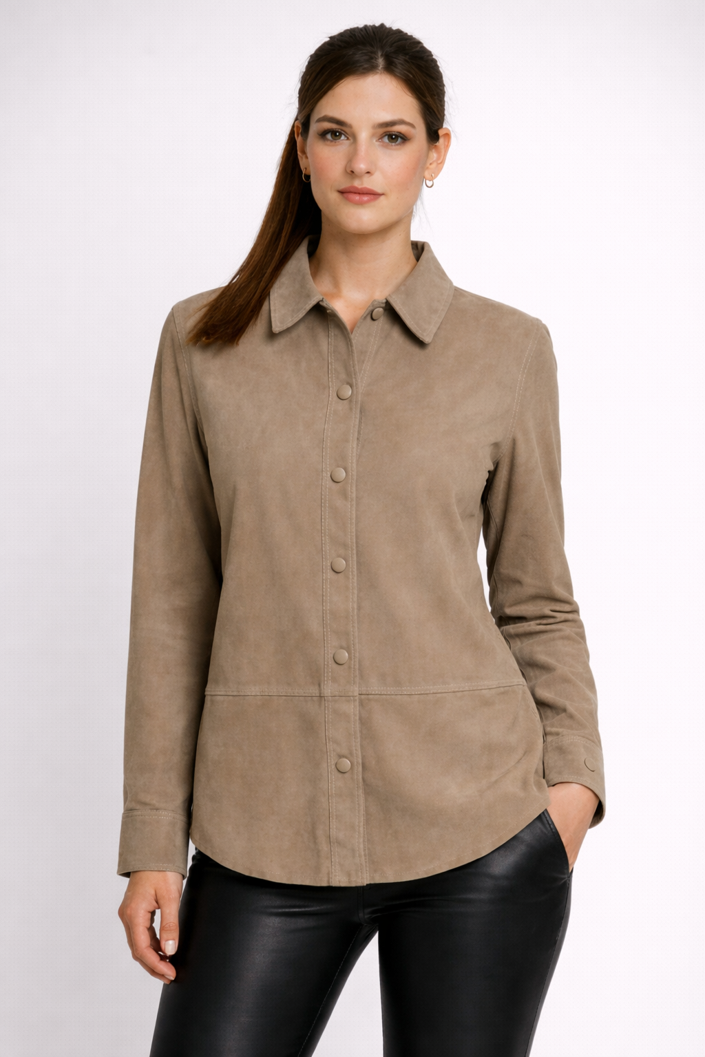 Beige Lamb Leather Women Leather Shirt Jacket