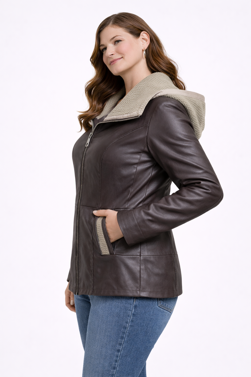 Dark Brown Zipper Women Leather Jacket