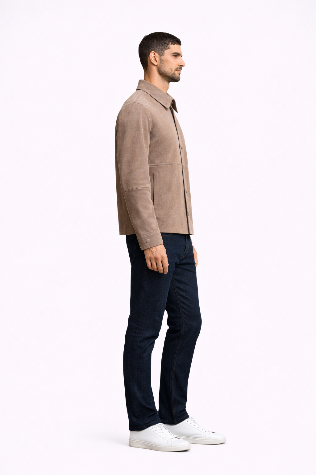 Lamb Leather Suede Shirt Jacket for Men