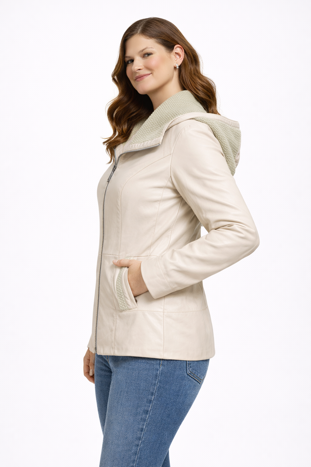 White Zipper Women Leather Jacket