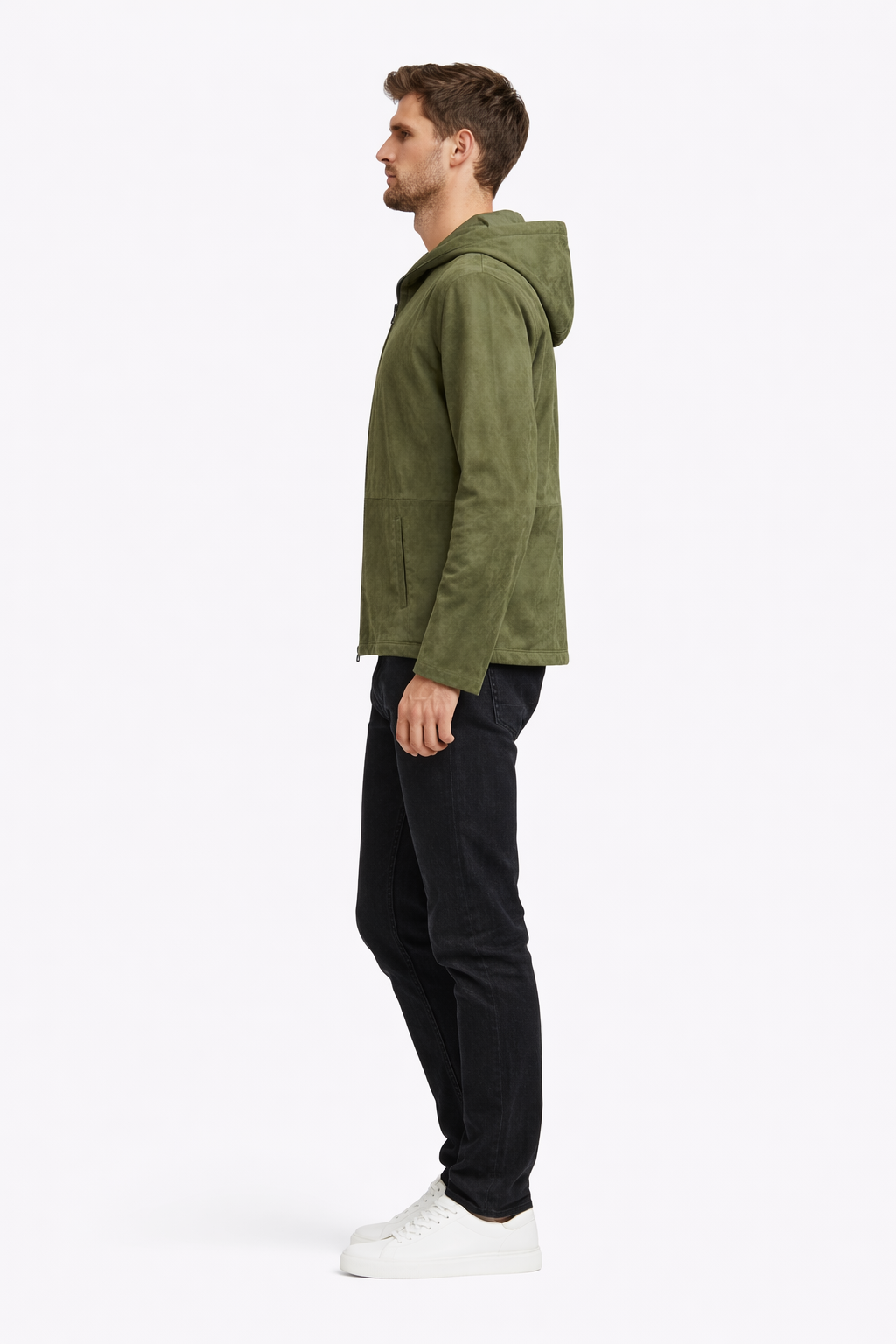 Reverseble Leather and Suede Hooded Jacket for Men
