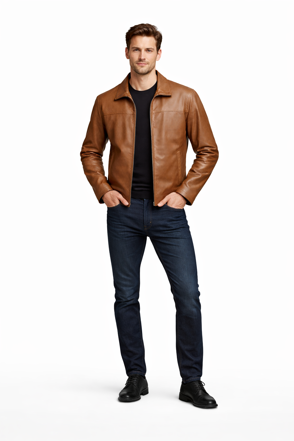 Reversble Lamb Leather and Windproof Fabric Brown Jacket for Men