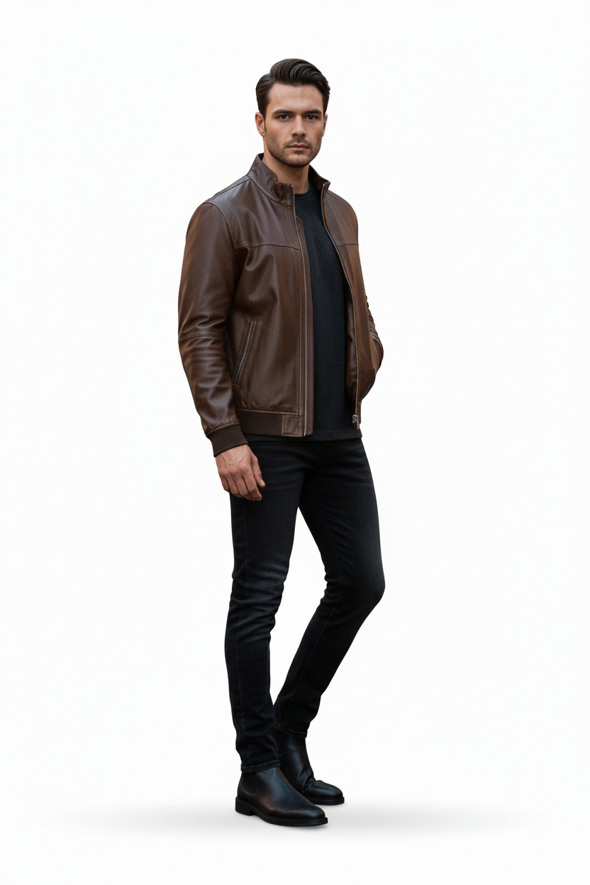 BROWN GENIUNE LEATHER MEN'S JACKET