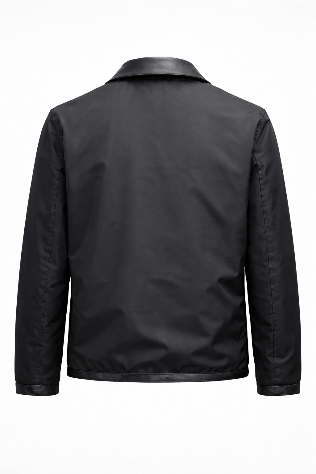 Reversble Lamb Leather and Windproof Fabric Black Jacket for Men