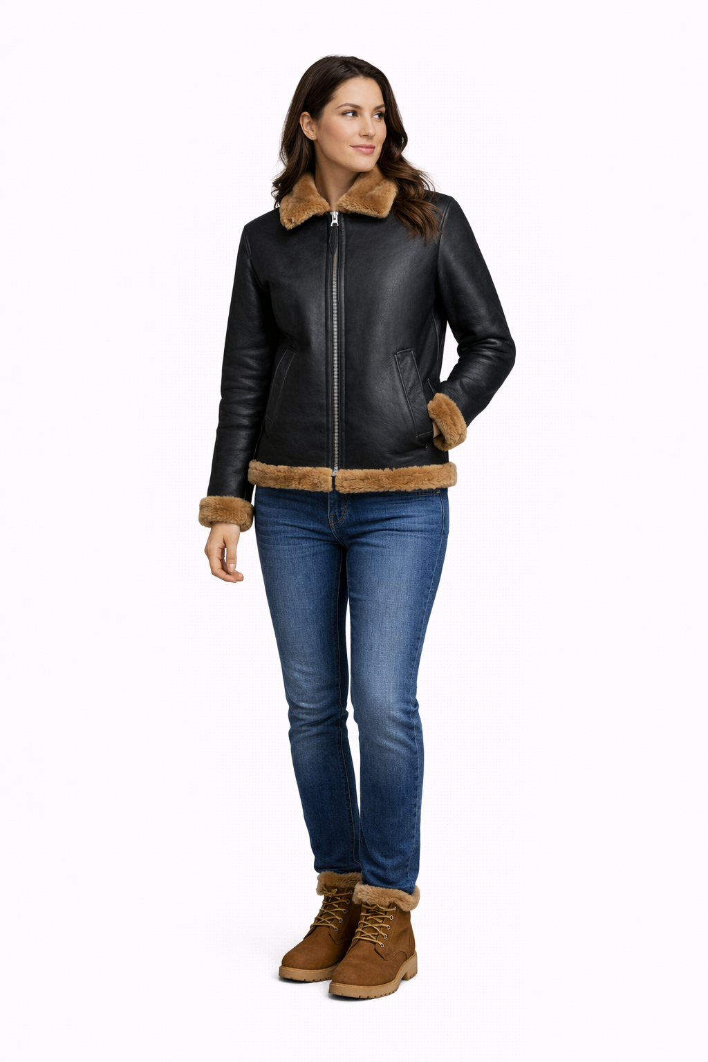 Dark Brown Lamb Fur Leather Jacket for Women