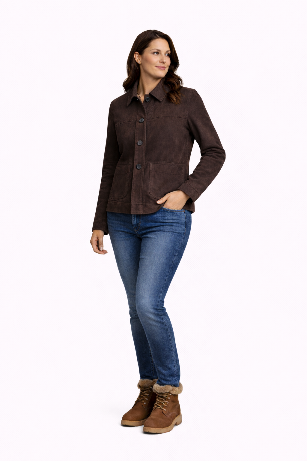 Lamb Leather Suede Dark Brown Jacket for Women