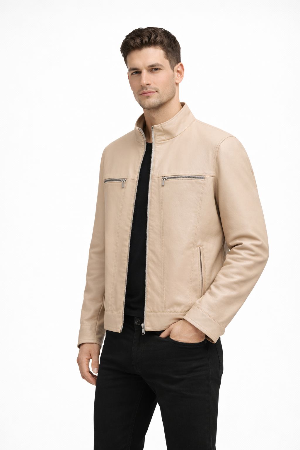 Lamb Leather Beige Leather jacket for Men