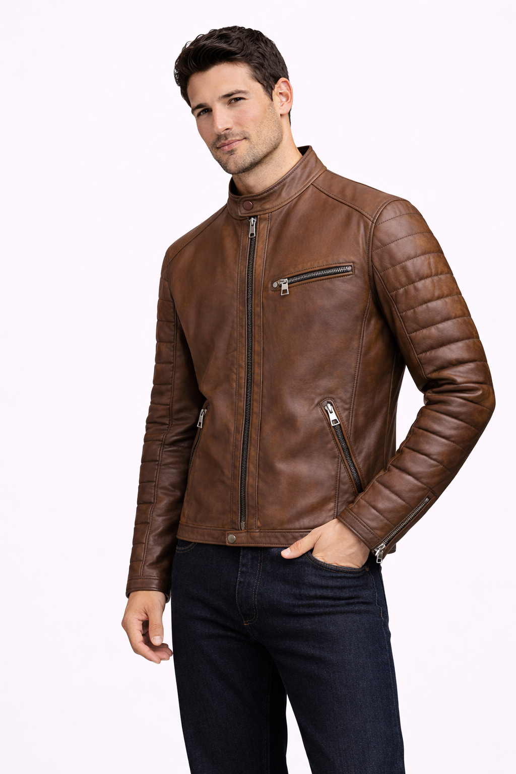 Lamb Leather Brown Leather Jacket for Men