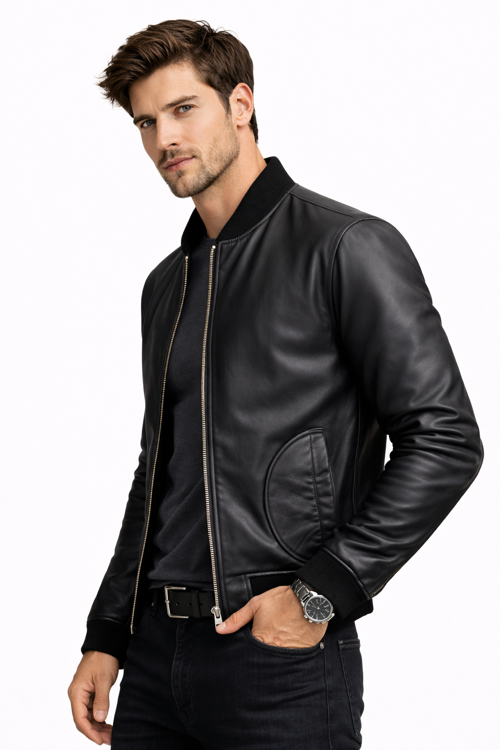 Lamb Leather Black Leather Jacket for Men