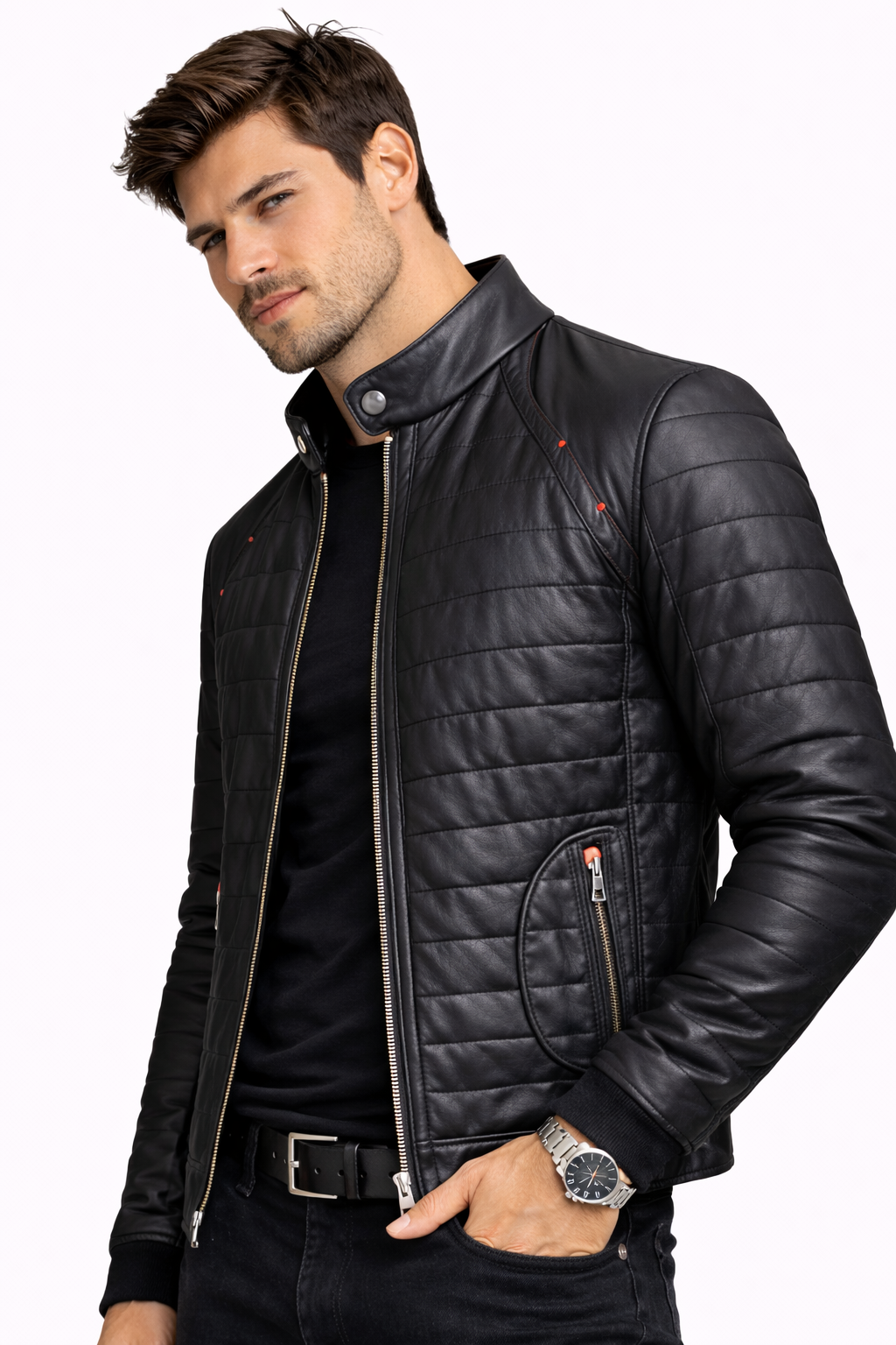 Lamb Leather Black Leather Jacket for Men