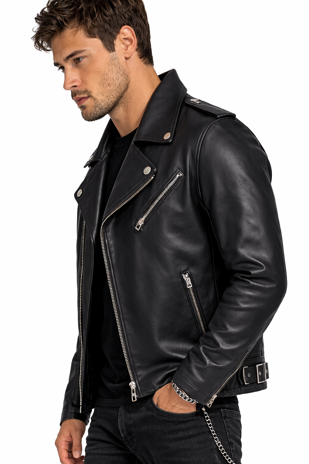 Lamb Leather Black Biker Leather Jacket for Men