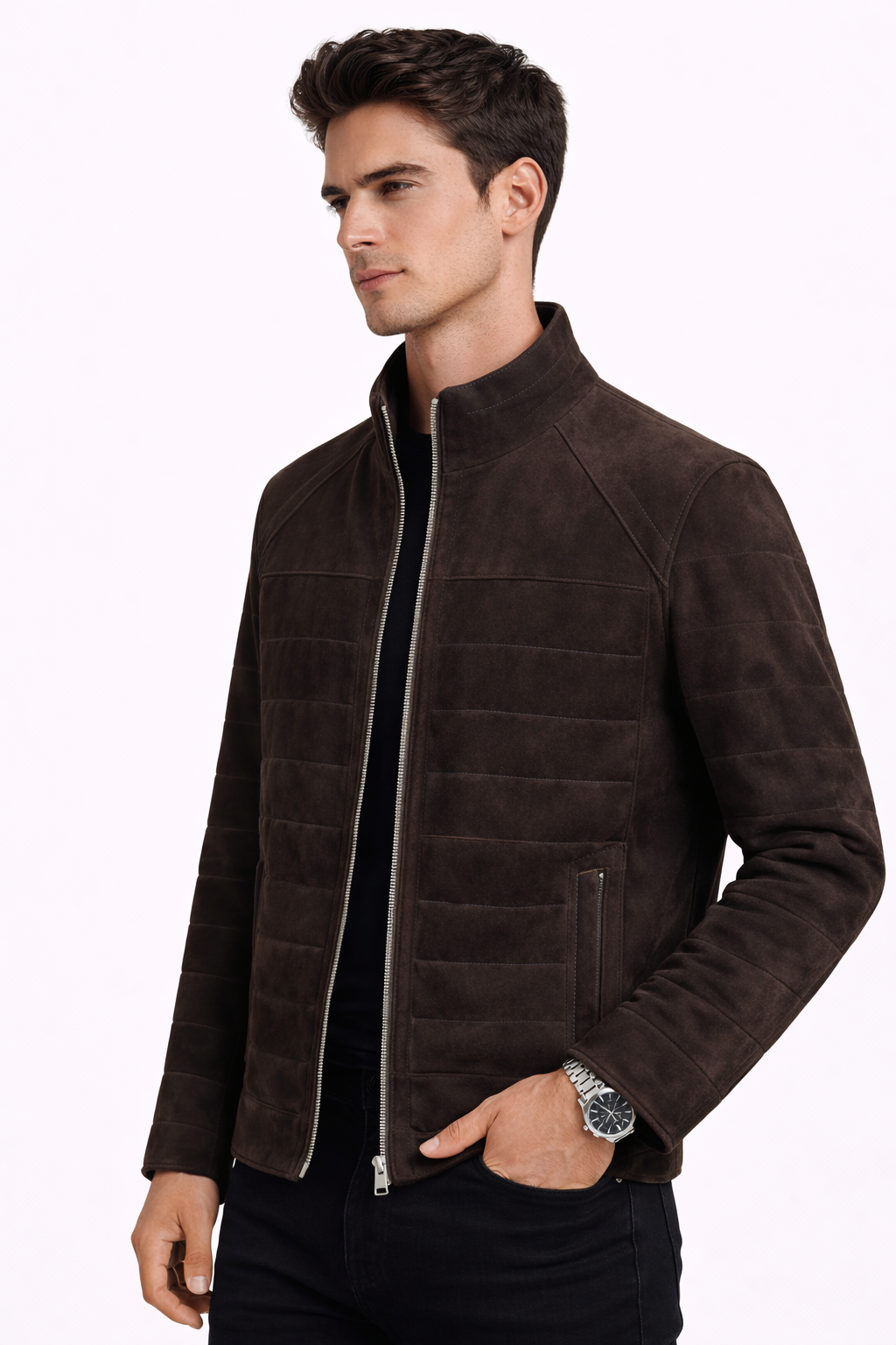 Lamb Leather Dark Brown Suede Jacket for Men