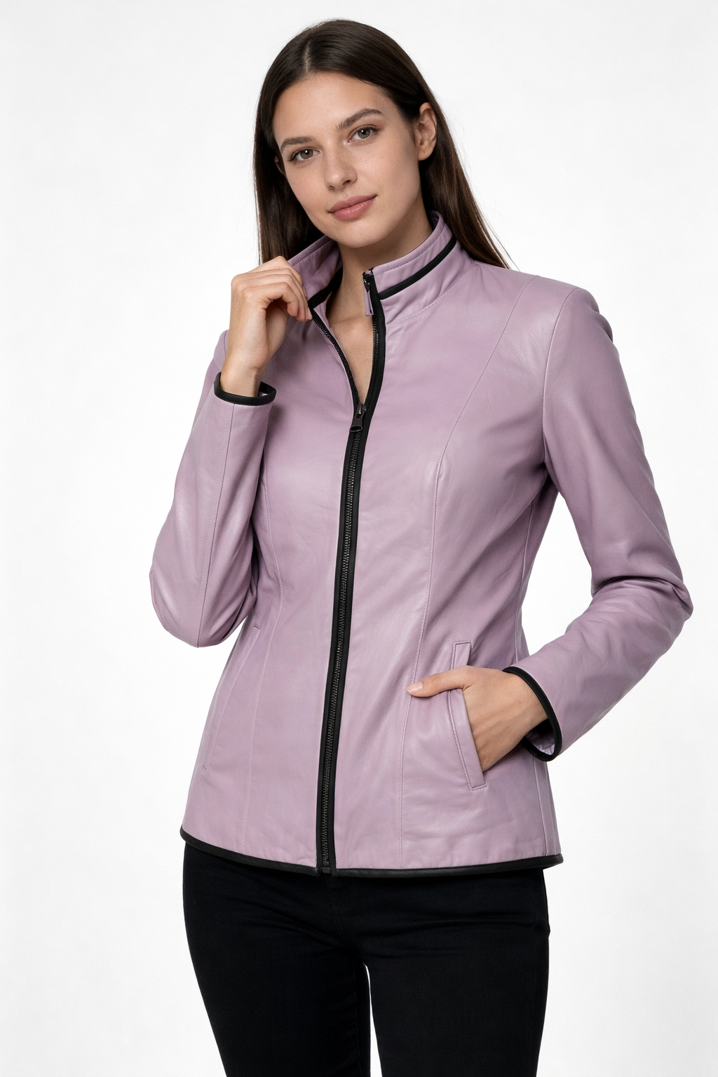 Reversible Lamb Leather Light Purple Lilac Jacket for Women