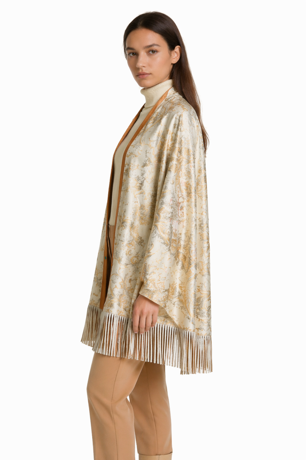 Lamb Leather Beige White Poncho for Women