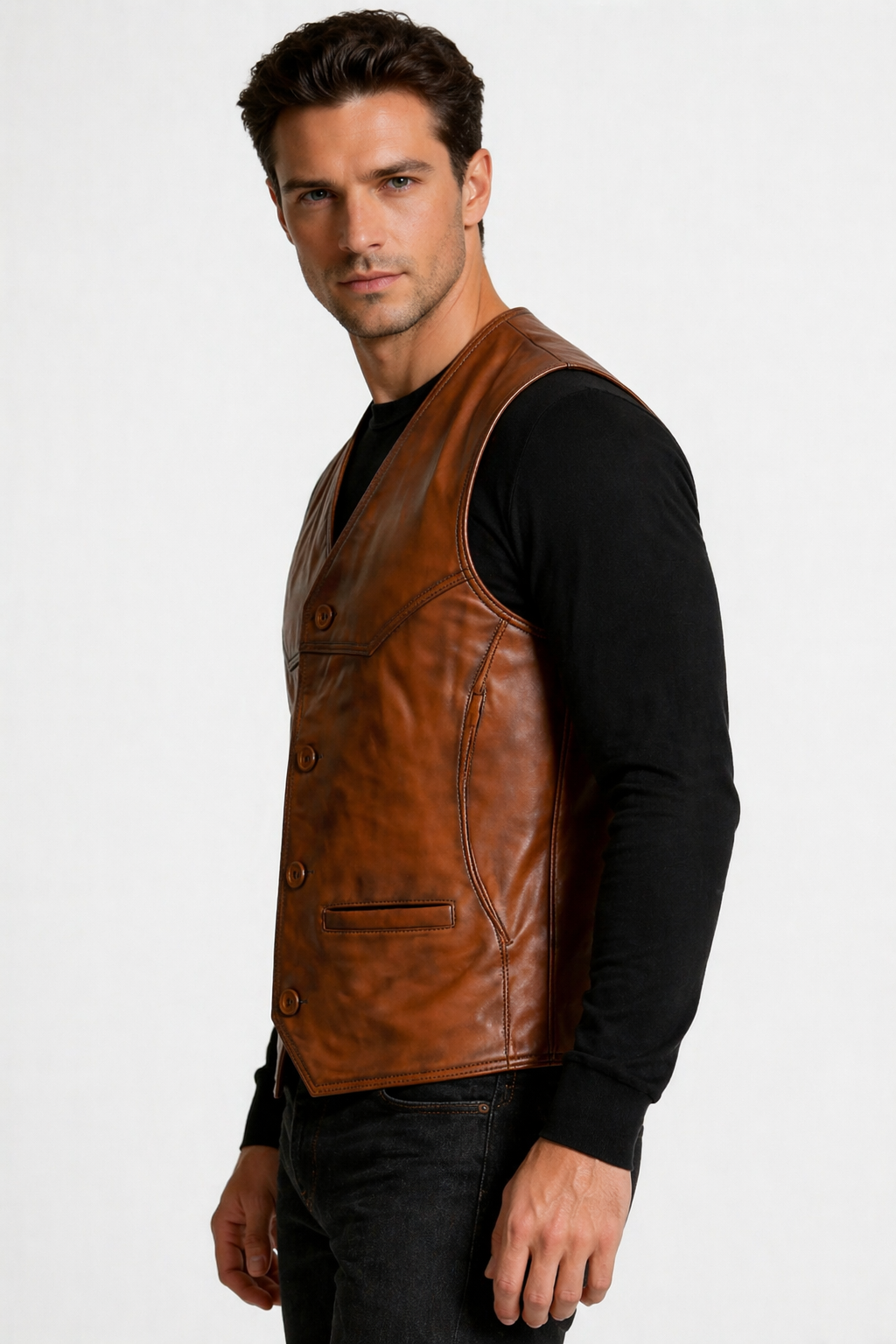Lamb Leather Brown Waistcoat for Men