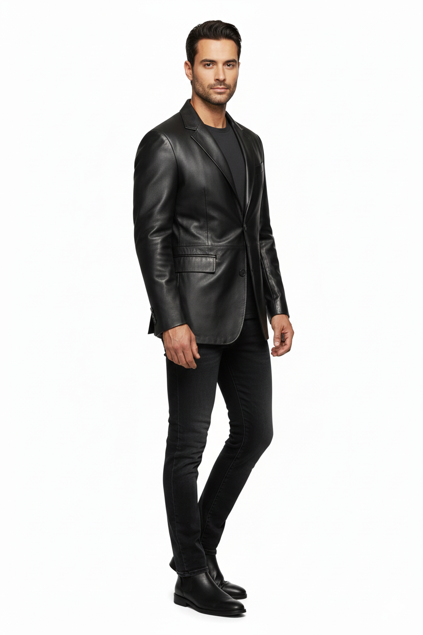 UZUN ERKEK SİYAH HAKİKİ DERİ CEKET