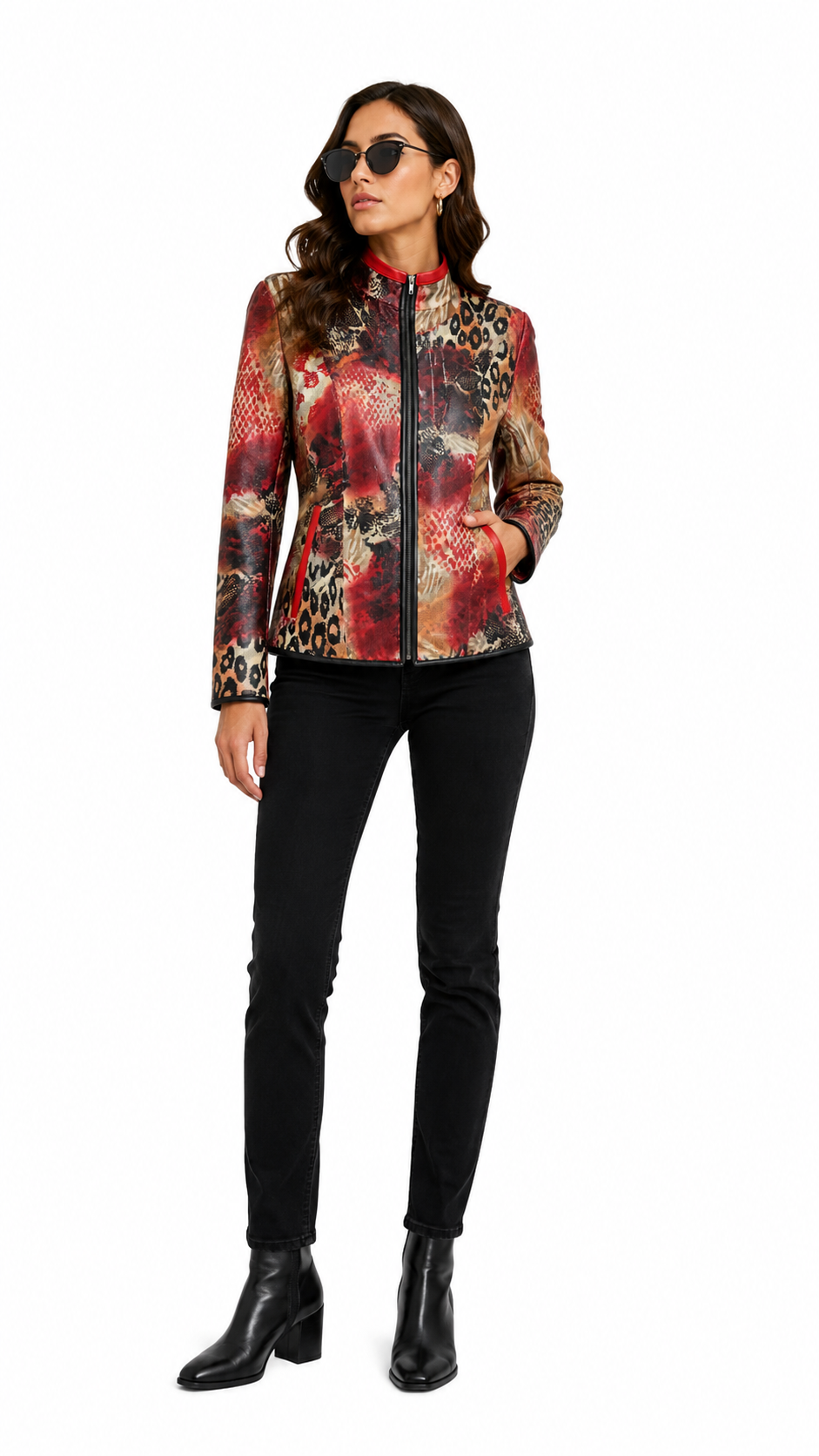 Reversible Red and Colorful Leather Jacket for Women