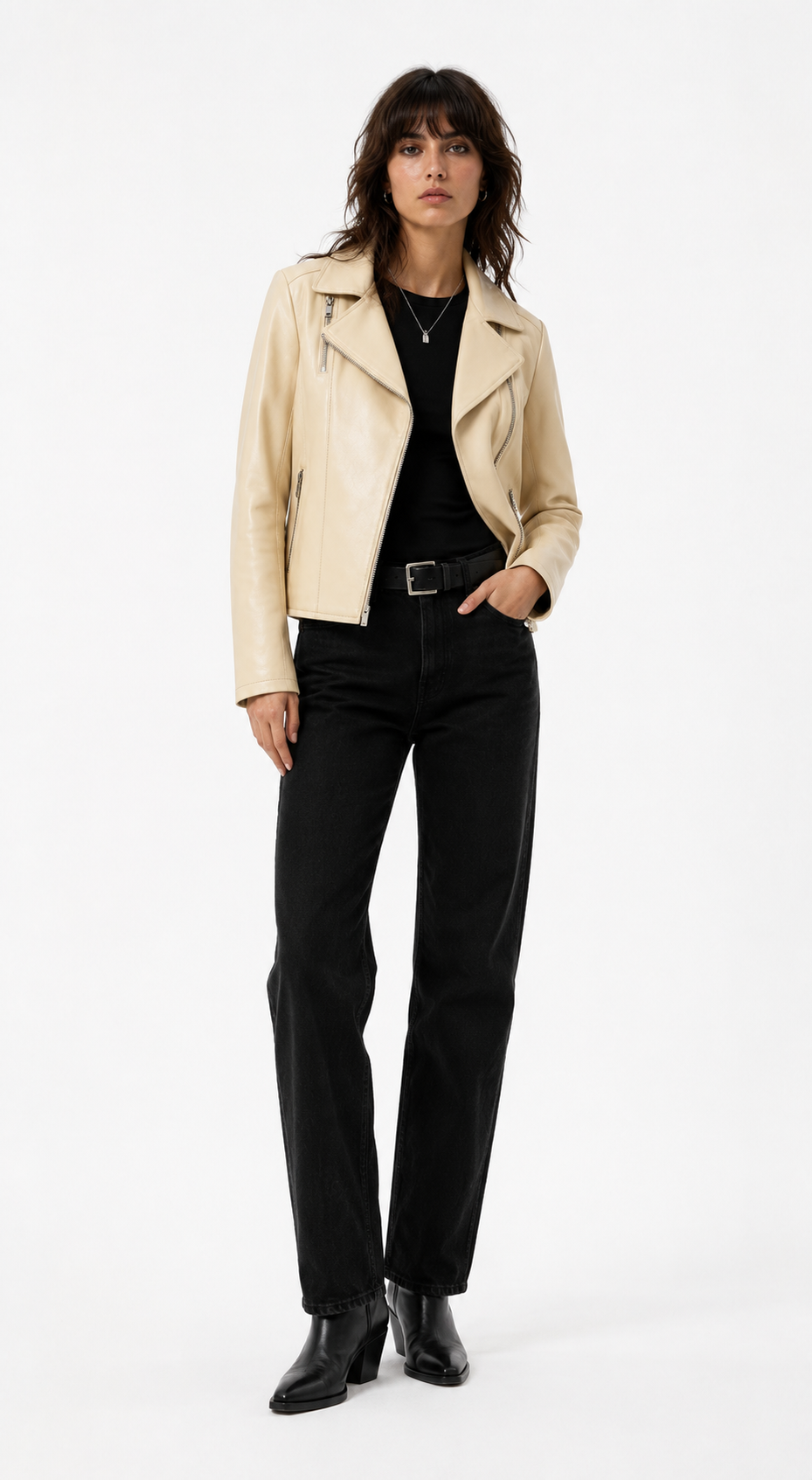 Beige Lamb Leather Jacket for Women