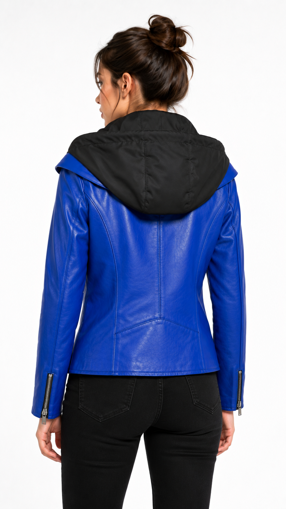 Blue Lamb Leather Hooded Jacket for Women