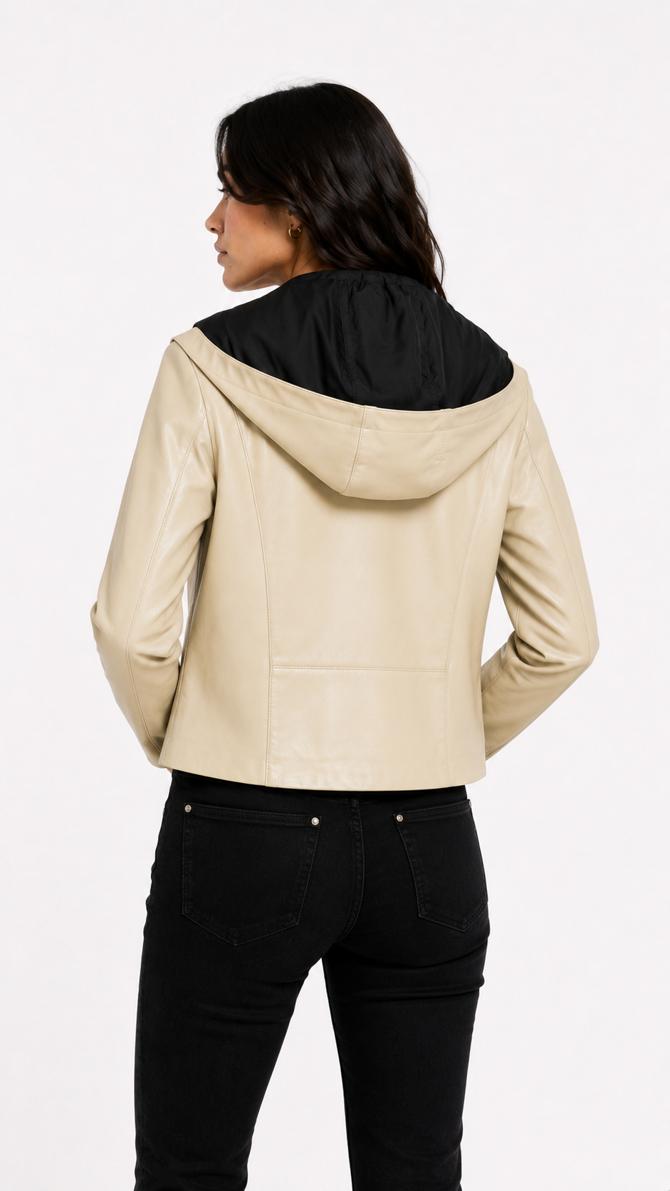 Beige Lamb Leather Hooded Jacket for Women