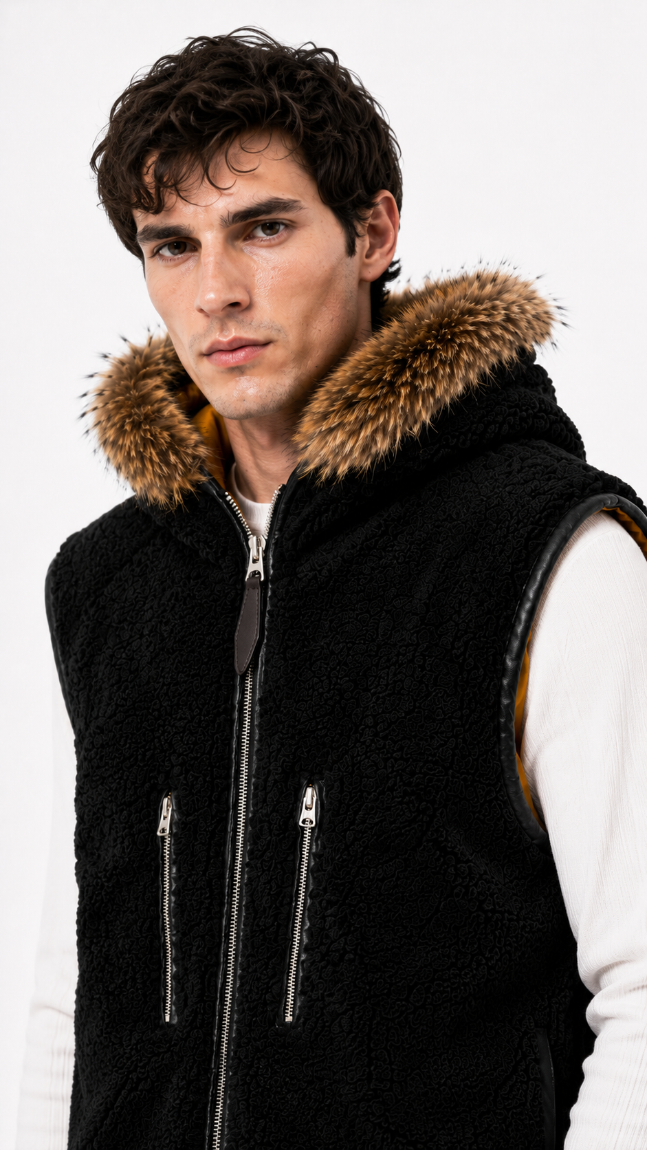 Lamb Fur and Leather Suede Waistcoat for Men