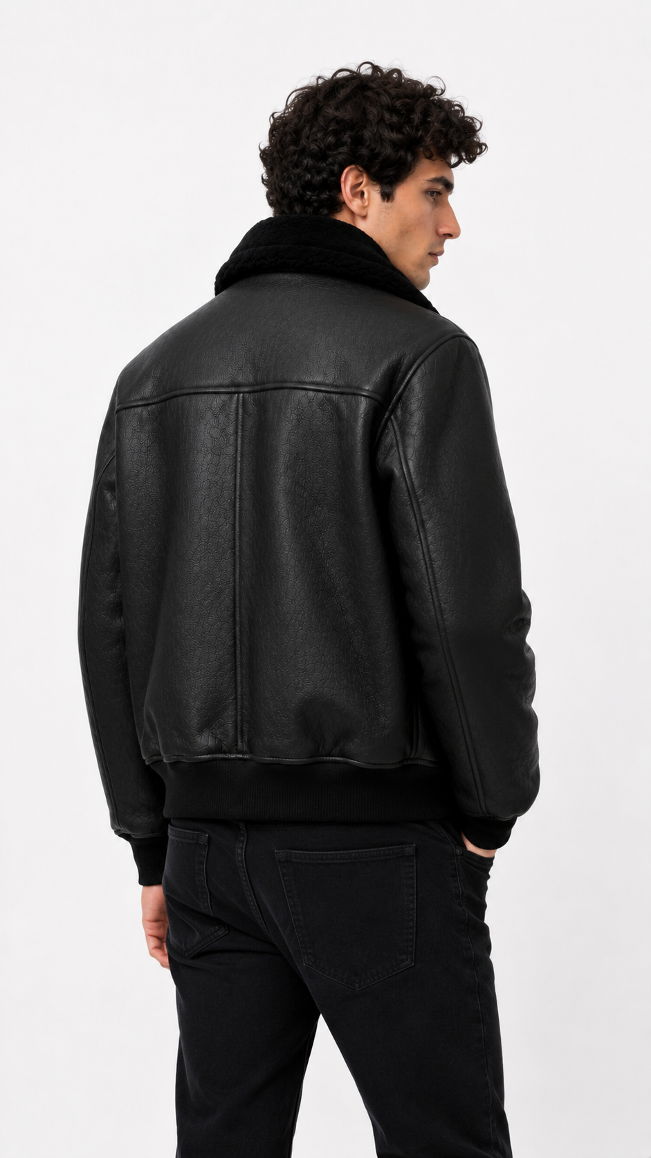 Lamb Fur Black Leather Jacket for Men