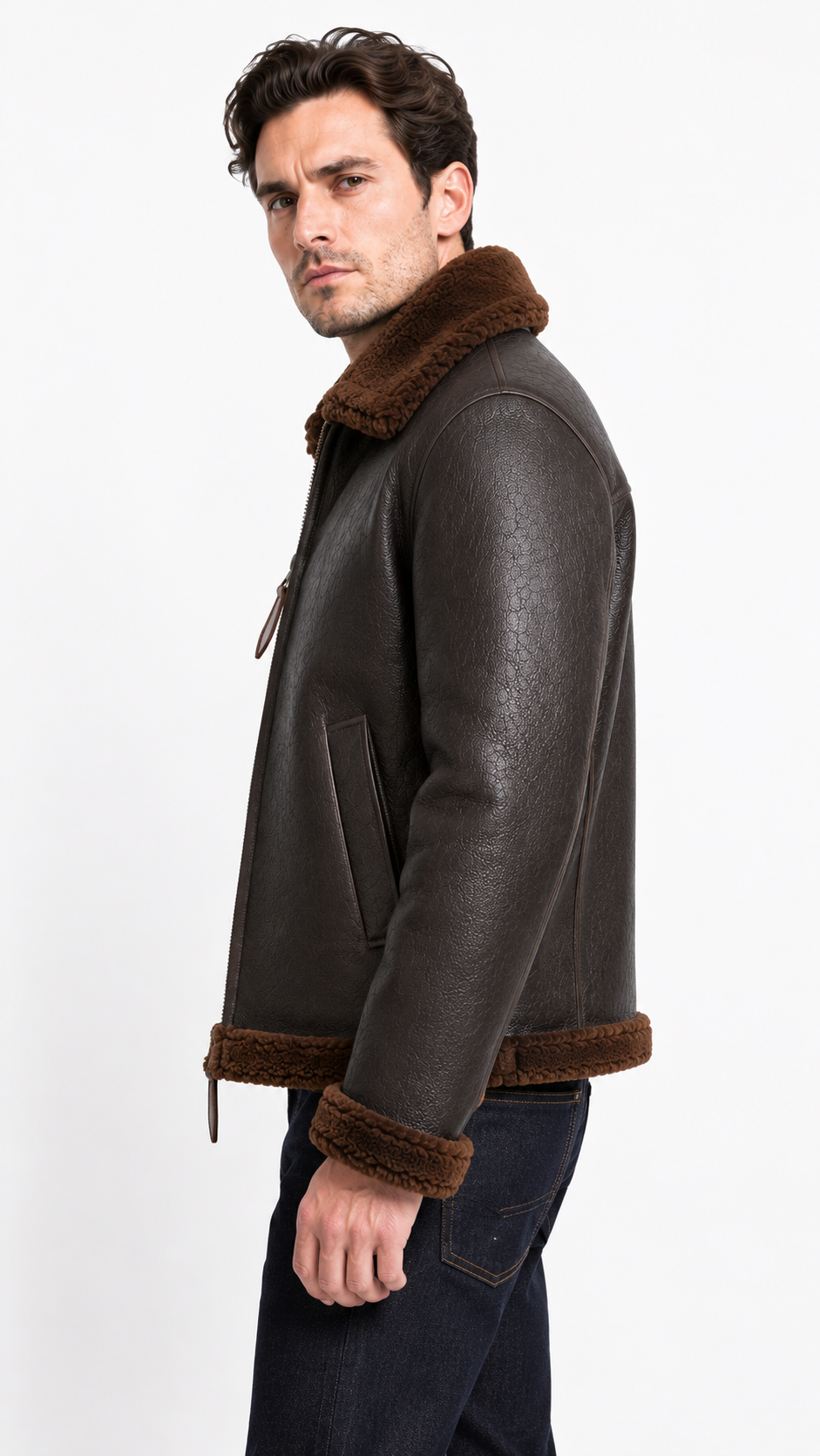Lamb Fur Brown Leather Jacket for Men