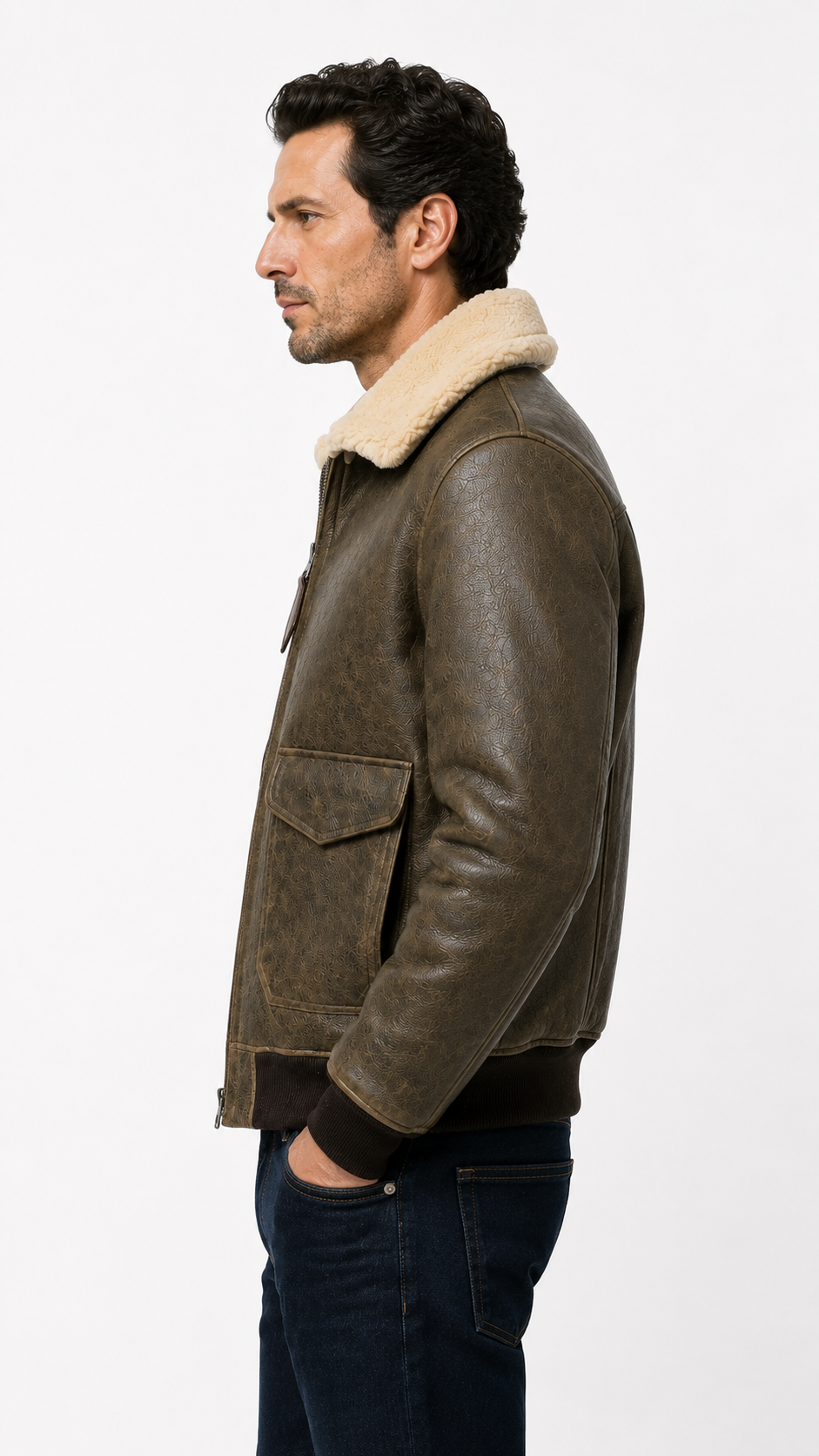 Lamb Leather Khaki Leather Jacket for Men
