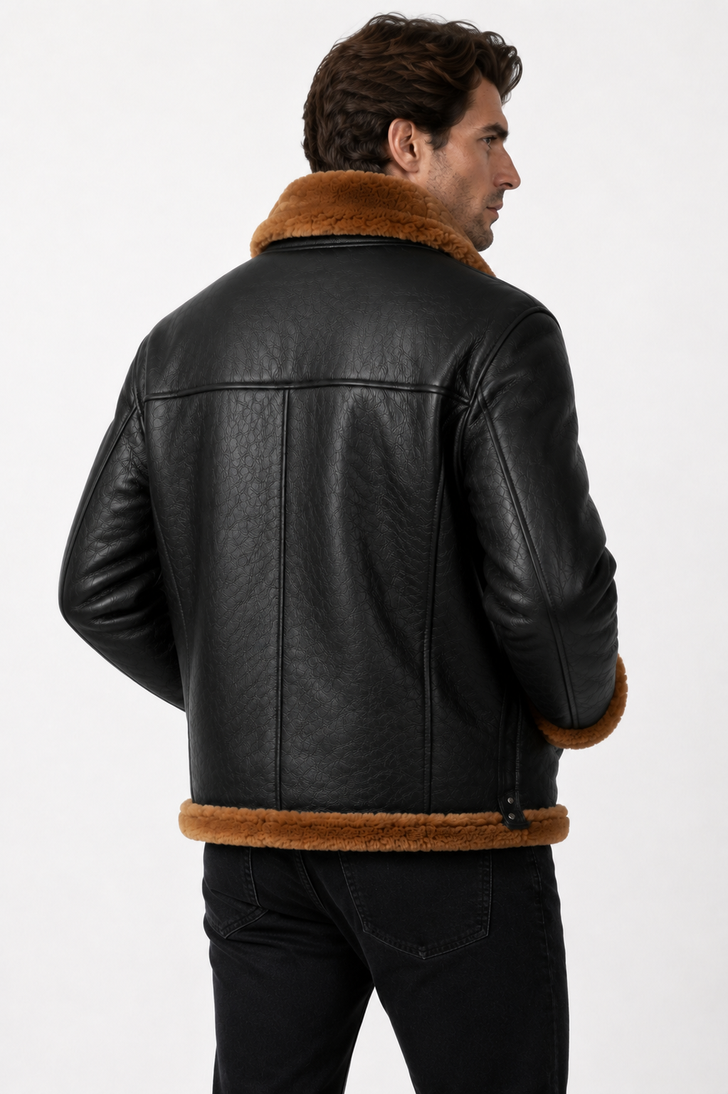 Lamb Leather Fur Black Jacket for Men
