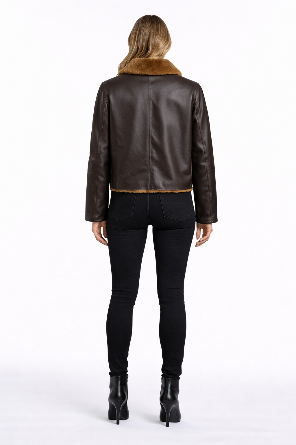 WOMEN'S FUR-LINED BROWN LEATHER JACKET