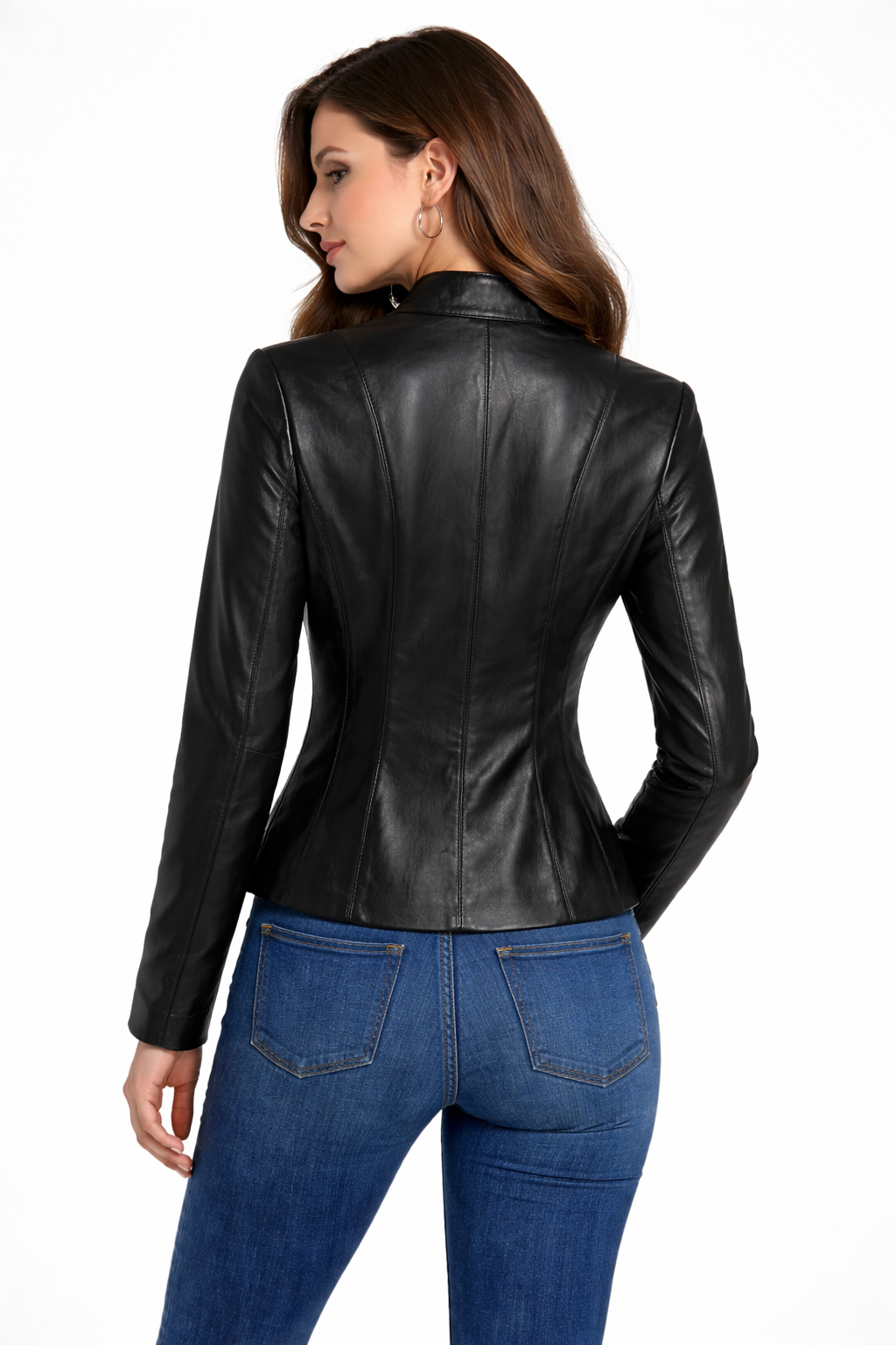 Black Lamb Zig Leather Women Sporty Leather Jacket