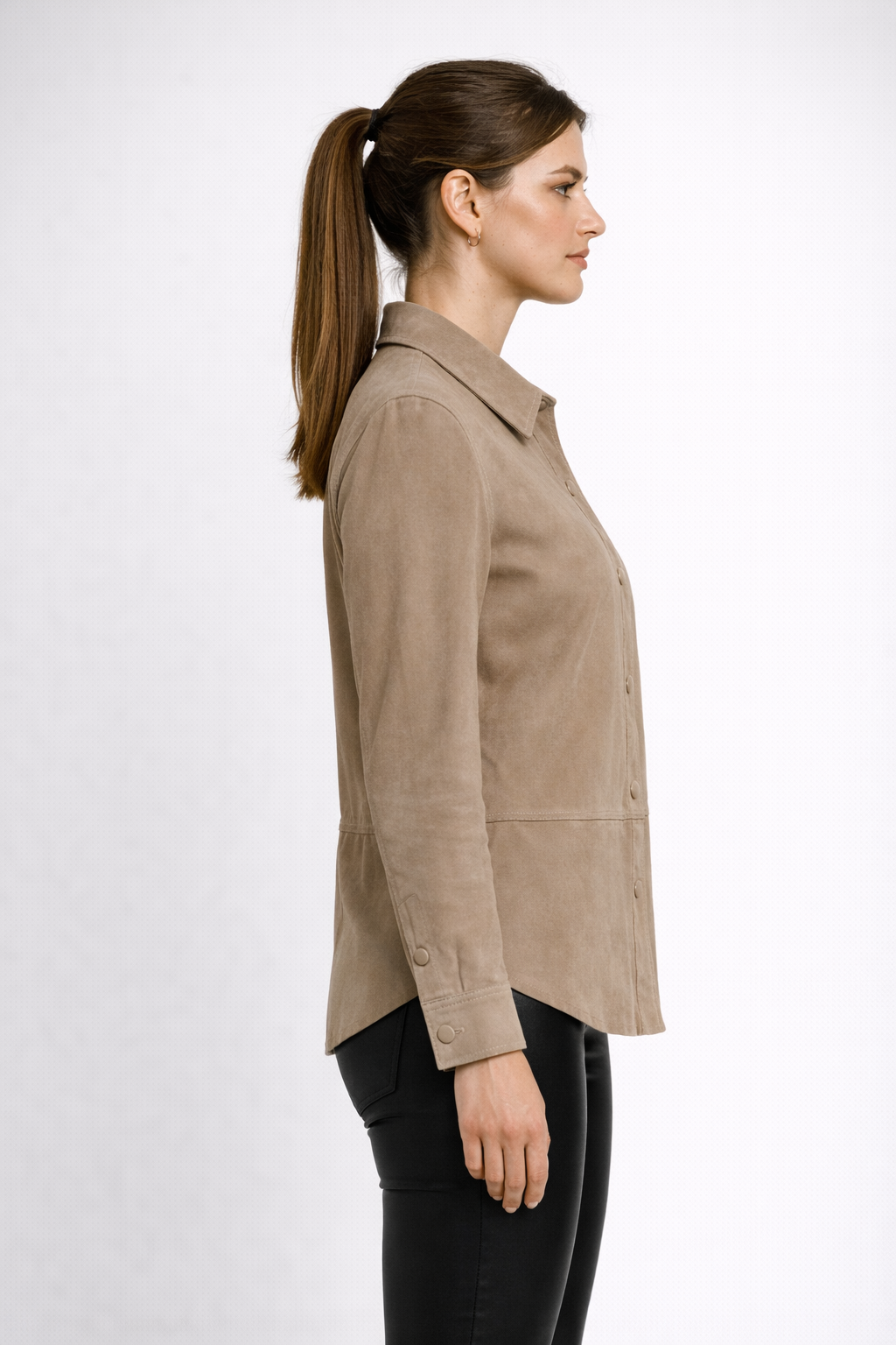 Beige Lamb Leather Women Leather Shirt Jacket