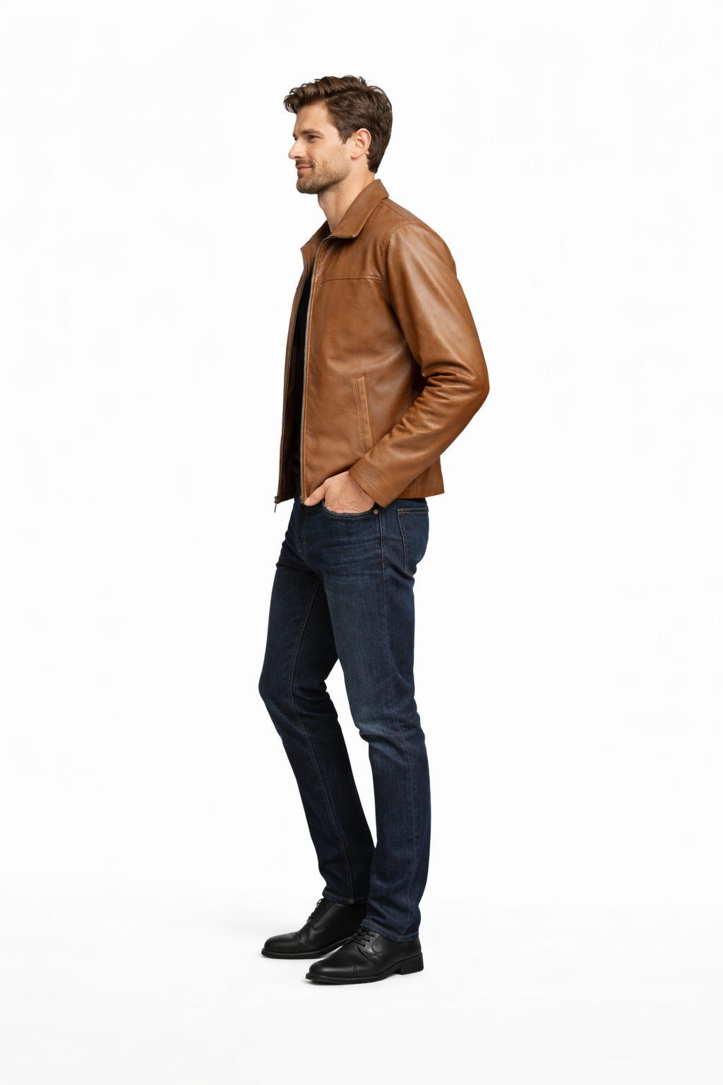 Reversble Lamb Leather and Windproof Fabric Brown Jacket for Men