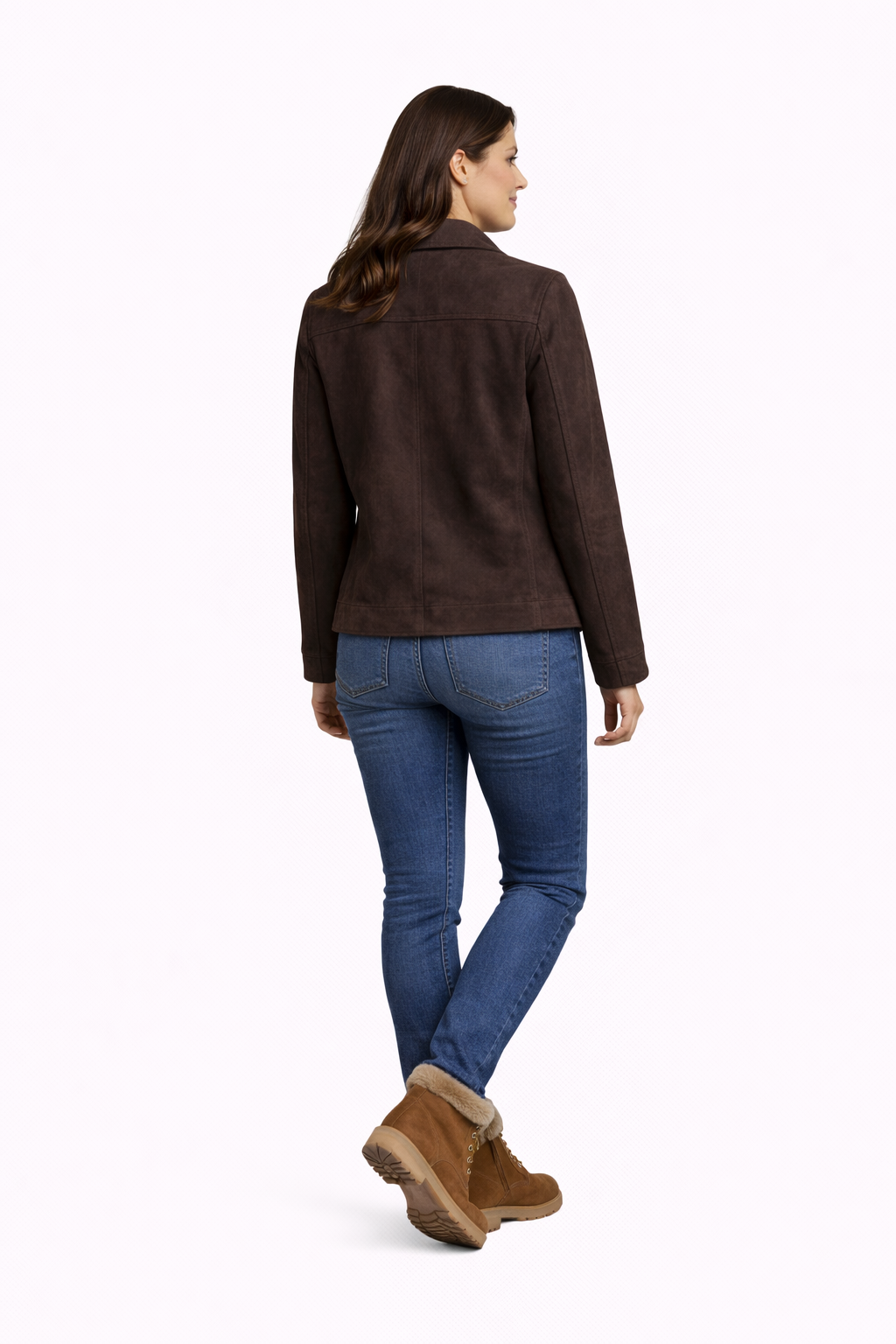 Lamb Leather Suede Dark Brown Jacket for Women