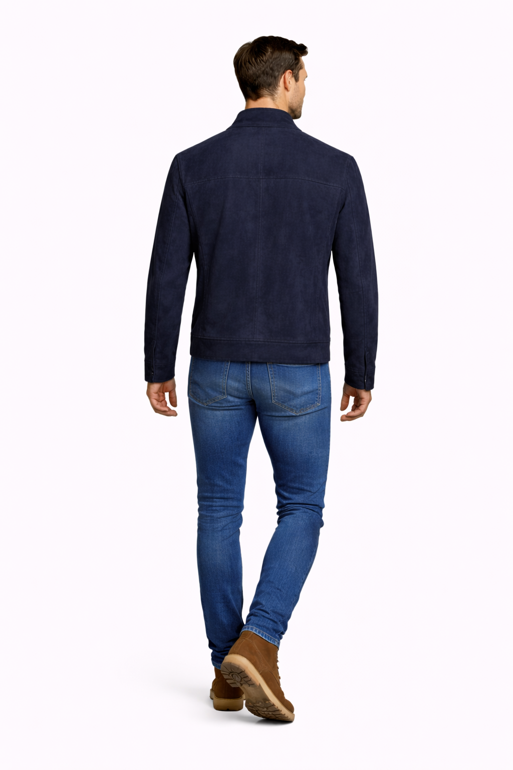 Lamb Leather Navy Blue Suede Jacket for Men