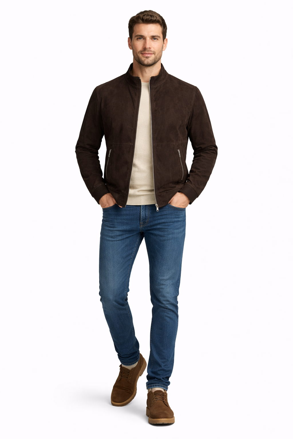 Reversible Lamb Leather Suede Drak Brown Jacket for Men