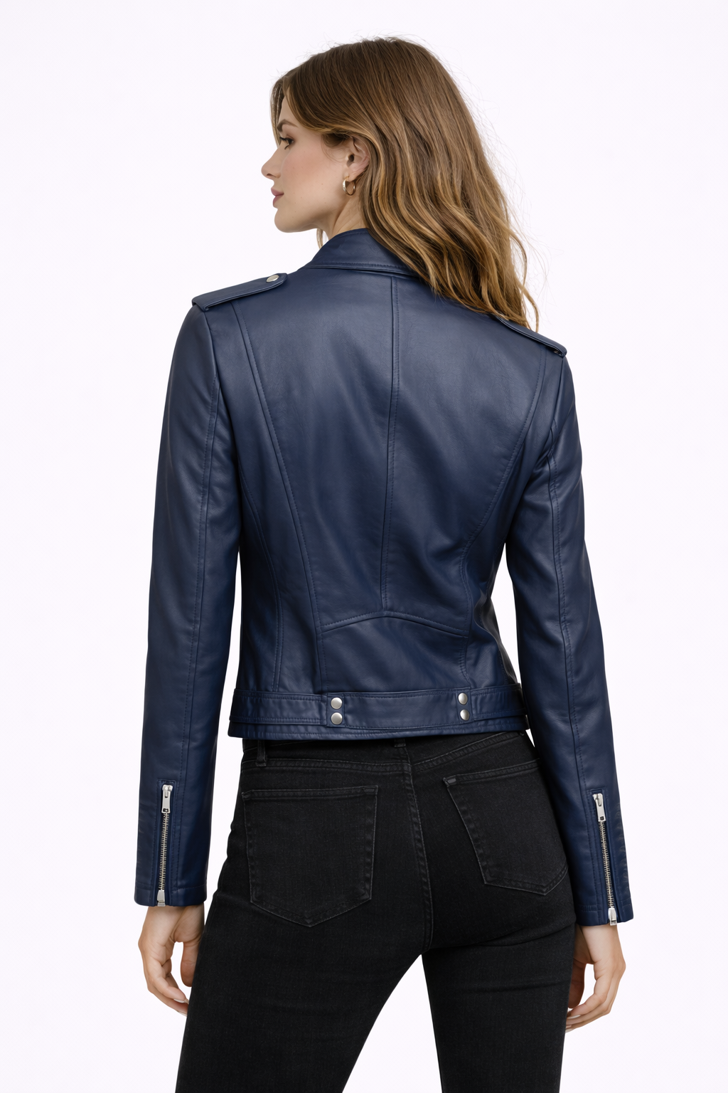 Lamb Leather Navy Leather Jacket for Women