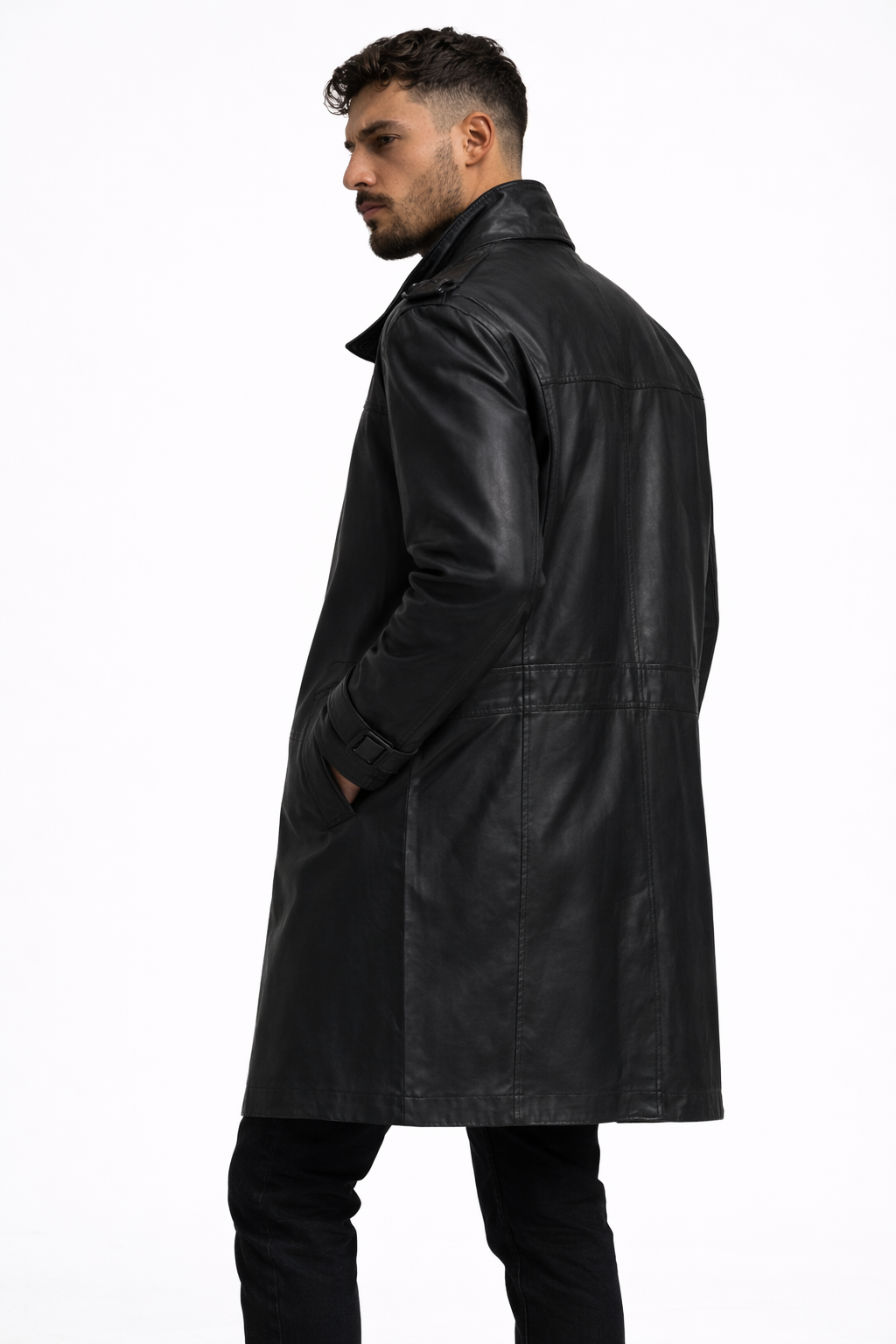 Lamb Leather Black Long Leather Jacket for Men